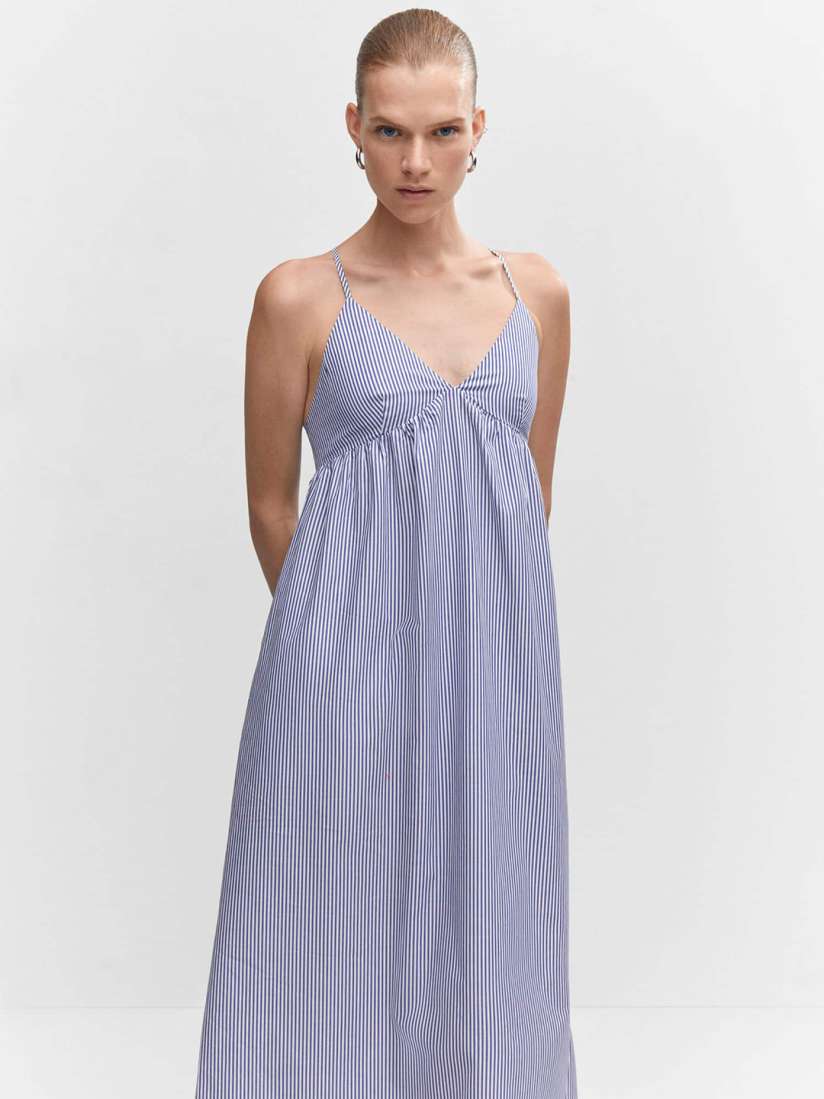 Buy MANGO Vertically Striped Pure Cotton Styled Back A Line Midi Dress Dresses for Women 24286948 Myntra