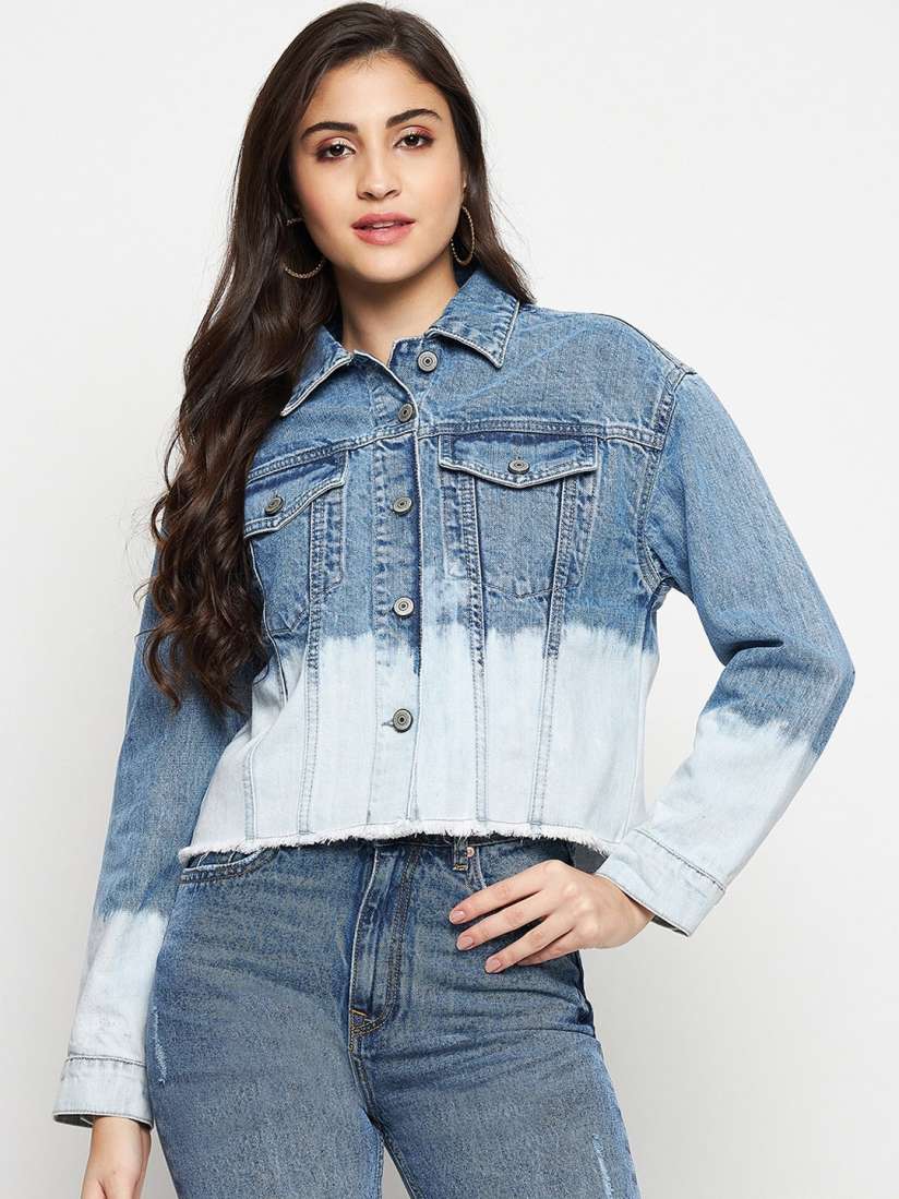 Buy Madame Washed Cotton Crop Denim Jacket Jackets for Women 24294628 Myntra