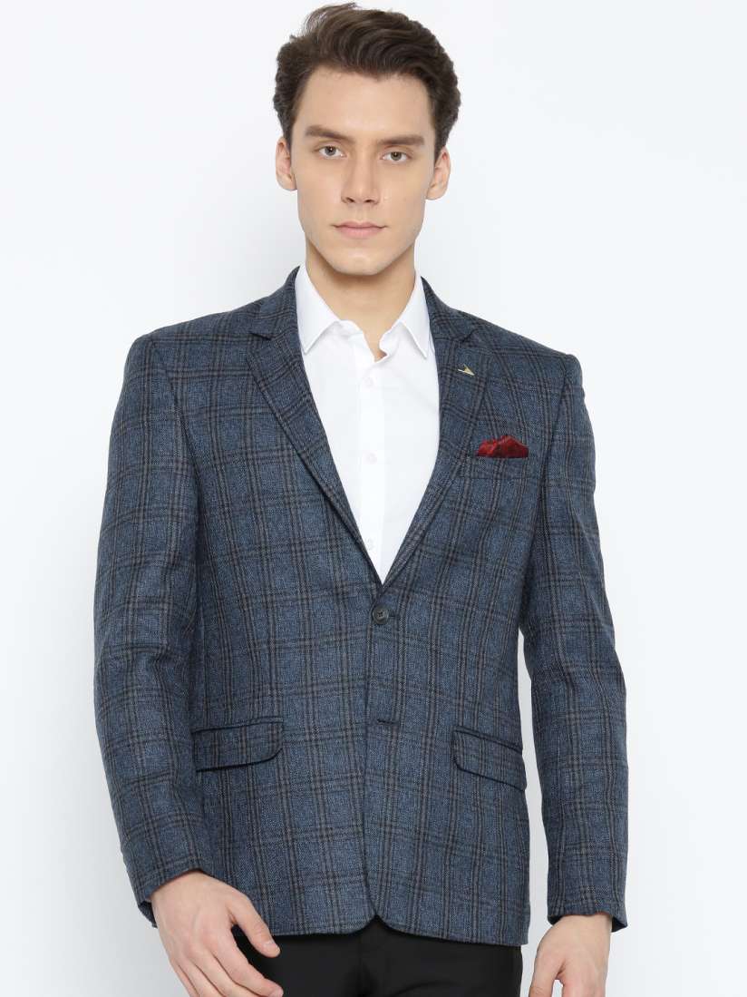 Buy Arrow Navy Blue Checked Regular Tailored Fit Single Breasted Formal Blazer Blazers for Men 2429976 Myntra