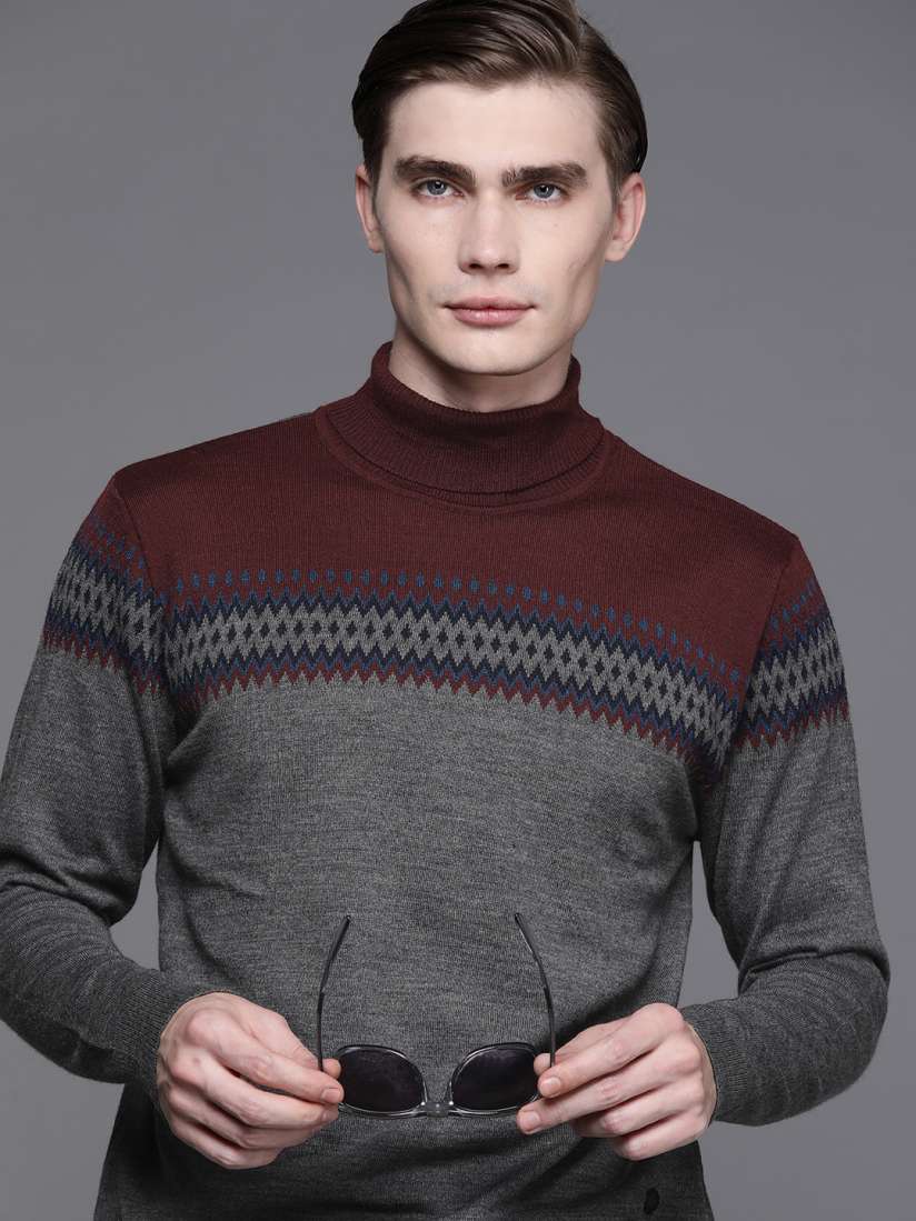 Buy Raymond Men Self Design Turtle Neck Pullover Sweaters for Men 24309150 Myntra
