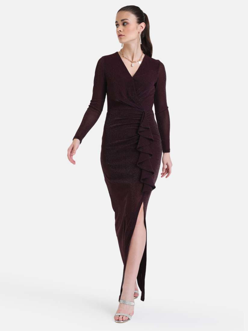 Buy Kazo Self Design V Neck Gathered Maxi Dress Dresses for Women 24313808 Myntra