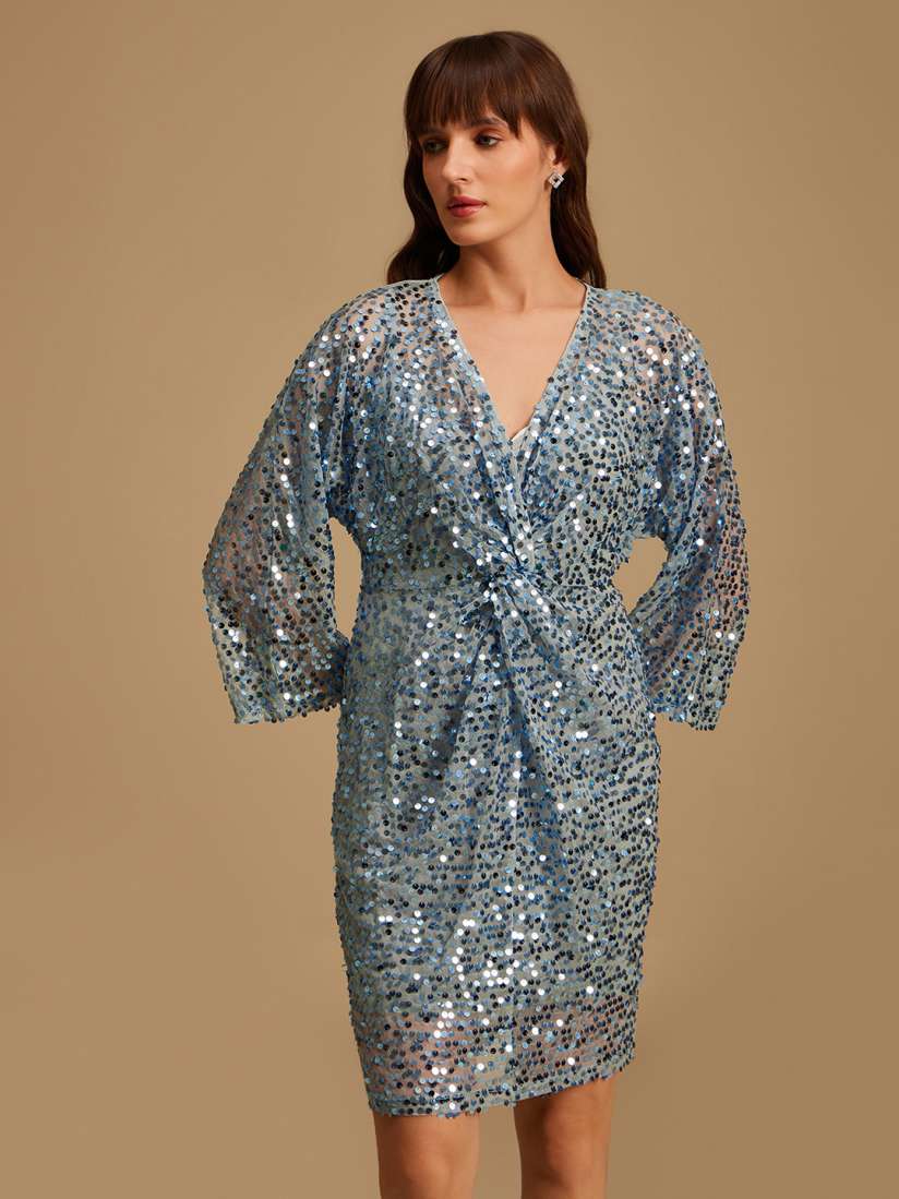 Buy Kazo Embellished V Neck Twisted Gathered Sheath Dress Dresses for Women 24313826 Myntra