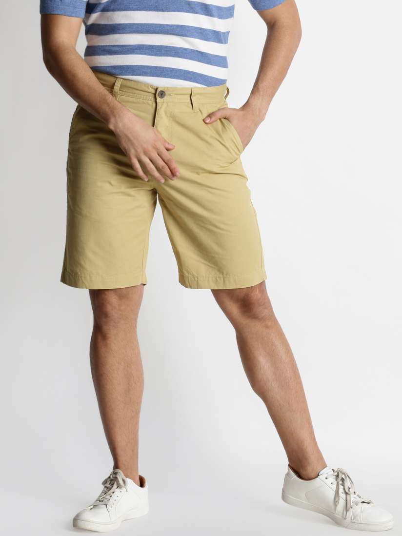Buy Spiritus by pantaloons Men Khaki Solid Slim Fit Chino Shorts Shorts for Men 2431595 Myntra