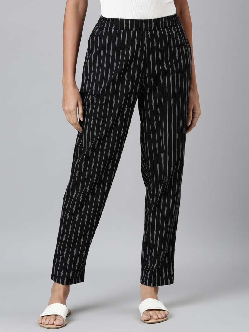 Buy Go Colors Women Striped Straight Fit Linen Regular Trousers Trousers for Women 24319180 Myntra