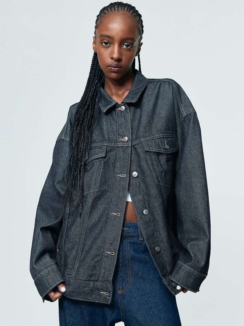 Buy H M Pure Cotton Oversized Denim Jacket Jackets for Women 24320682 Myntra