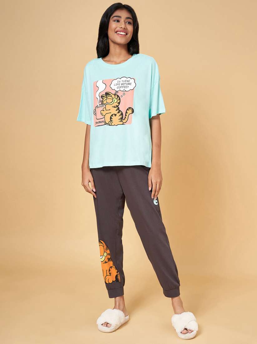 Buy Dreamz by Pantaloons Garfield Printed Pure Cotton Night suit Night suits for Women 24330012 Myntra