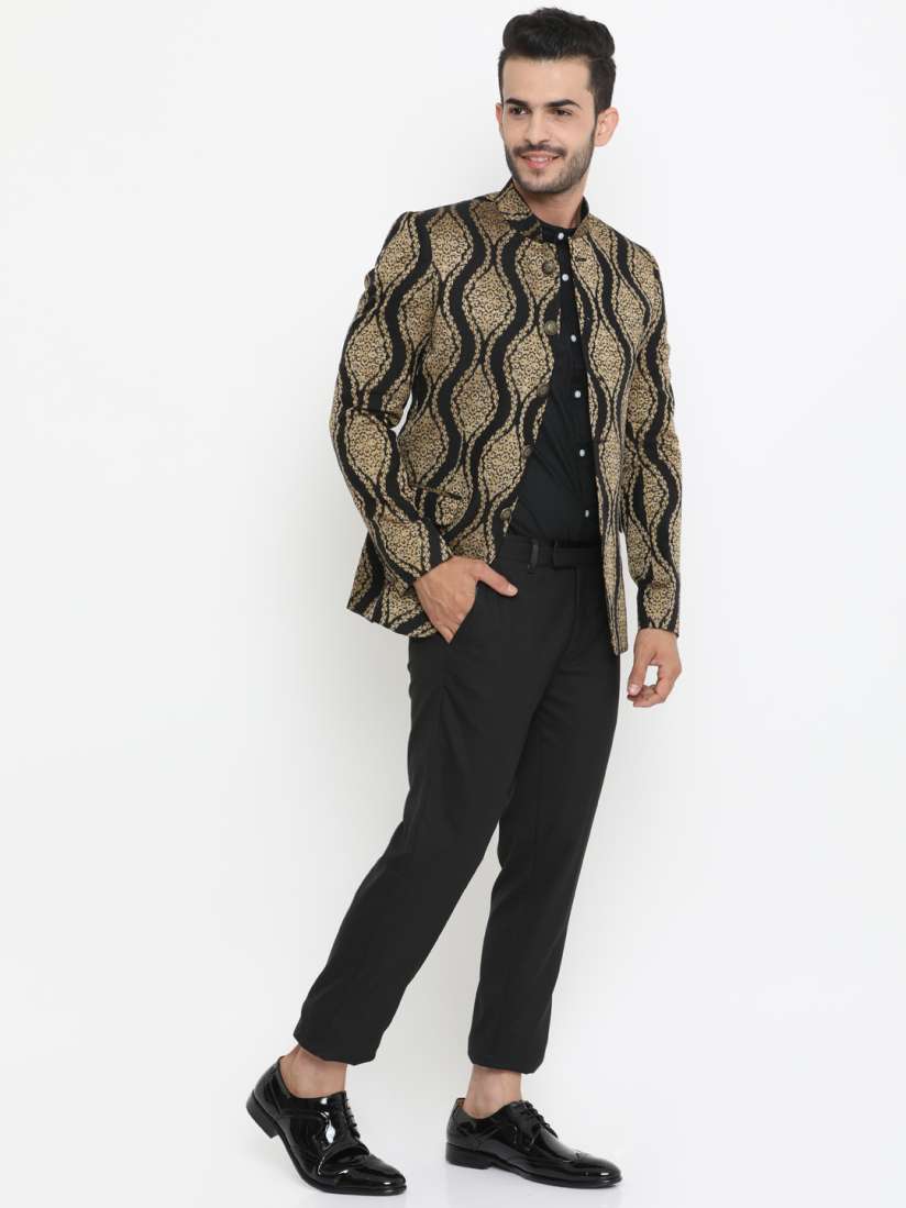 Buy SHOWOFF Men Black Gold Printed Slim Fit Single Breasted Casual Blazer Blazers for Men 2434575 Myntra