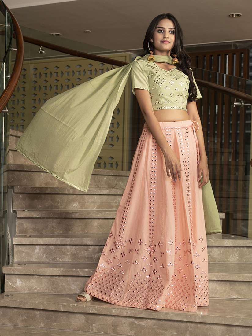 Buy AKS Embroidered Mirror Work Ready to Wear Lehenga Blouse With Dupatta Lehenga Choli for Women 24348246 Myntra
