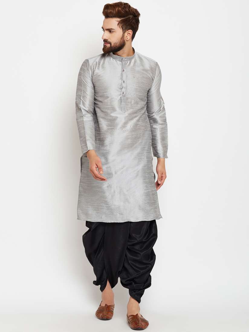 Buy SOJANYA Men Grey Black Solid Kurta with Dhoti Pants Kurta Sets for Men 2434859 Myntra