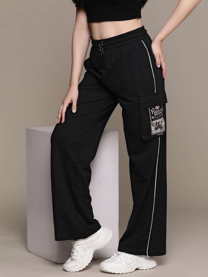 Buy The Roadster Lifestyle Co. RE LAX Women Contrast Piping Baggy Track Pants Track Pants for Women 24348890 Myntra