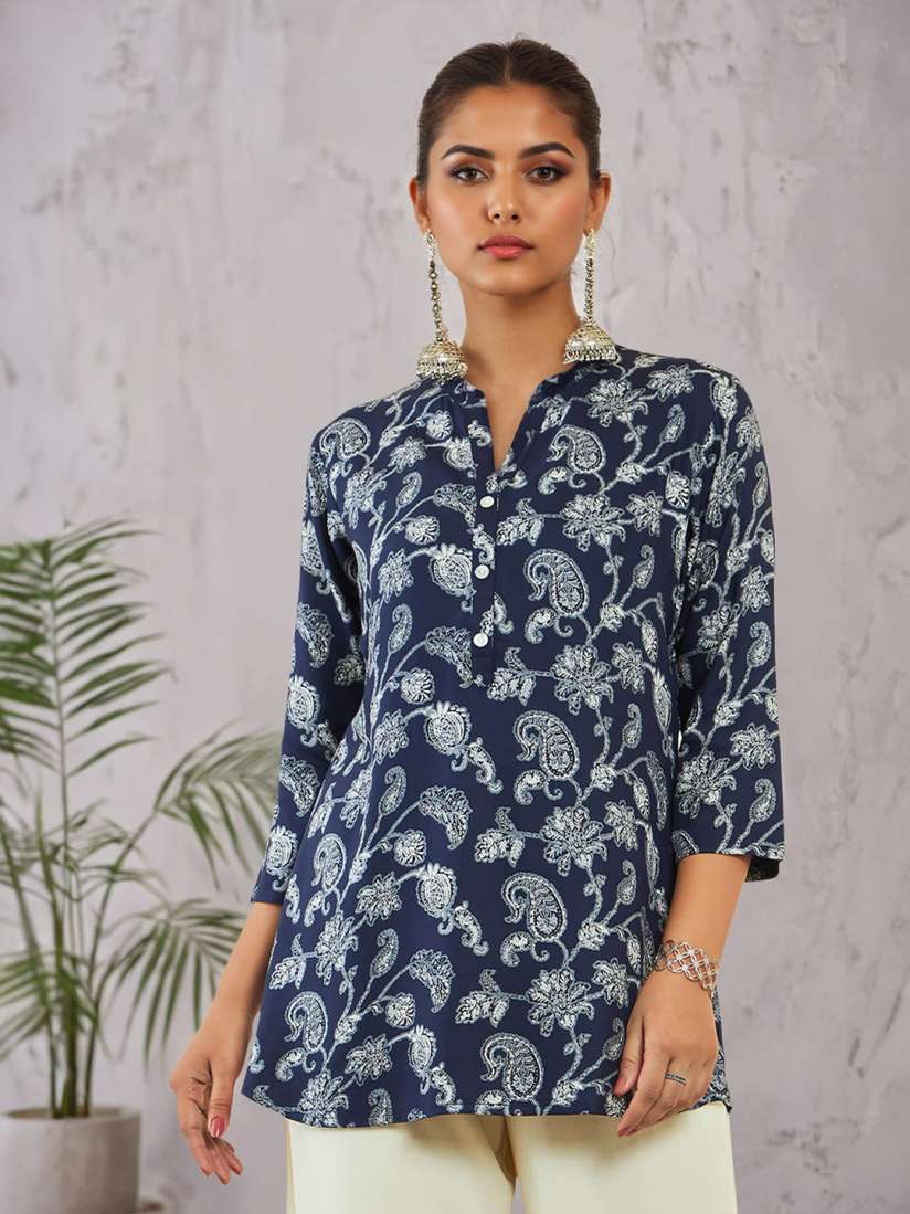 Buy Soch Blue Paisley Printed Mandarin Collar Kurti Kurtis for Women 24348988 Myntra