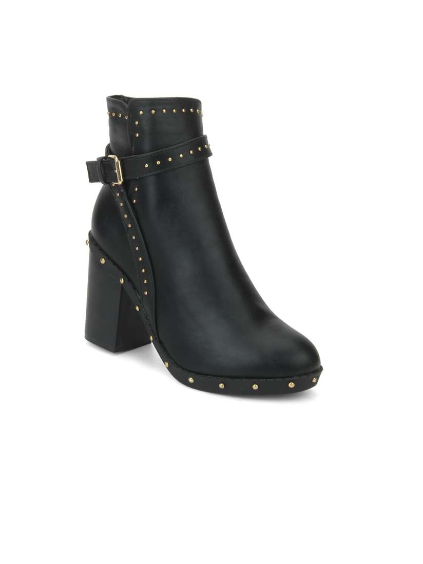 Truffle collection women black solid heeled boots top