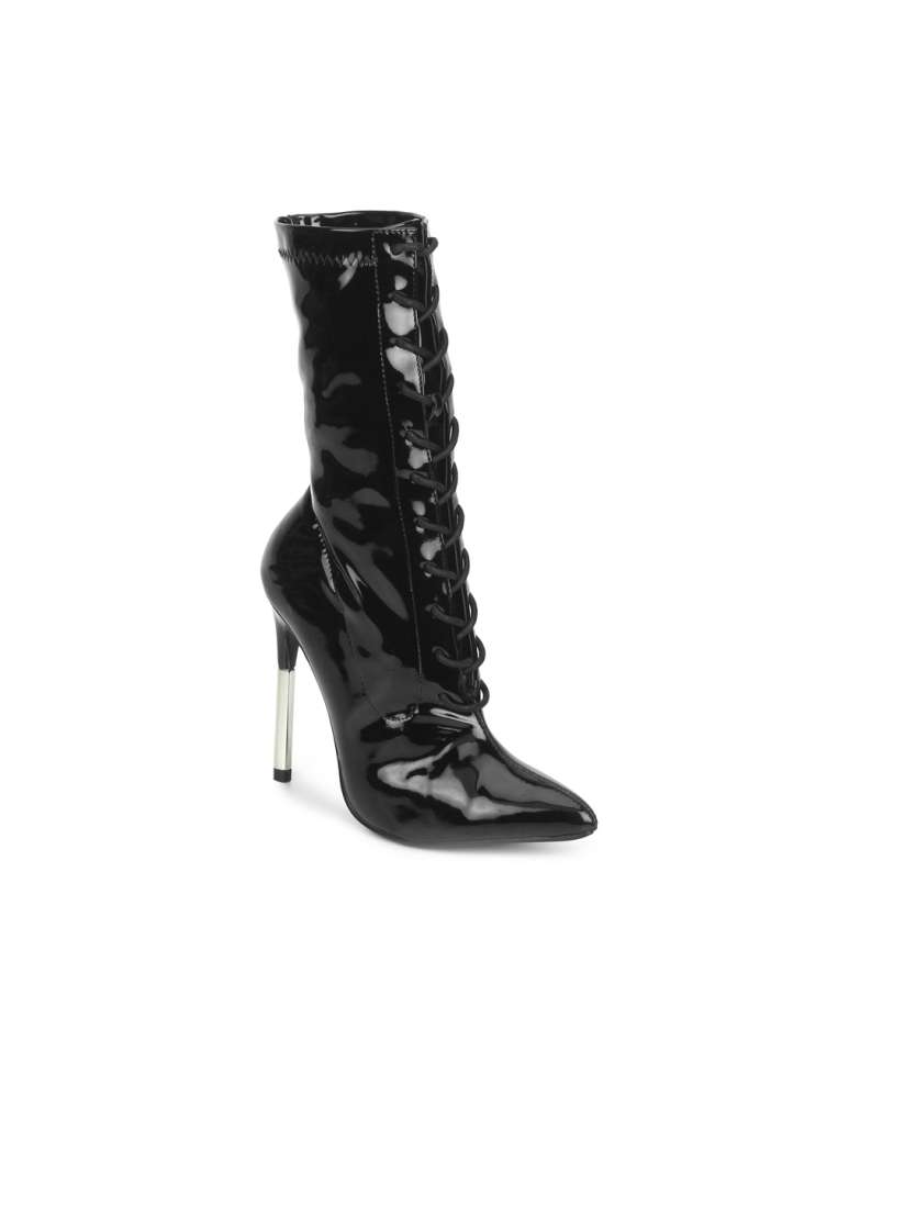 Truffle collection women black solid heeled boots discount