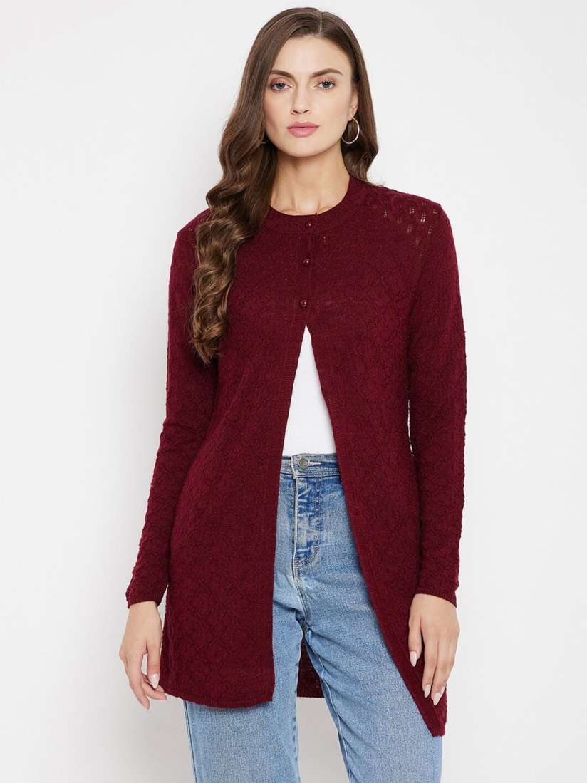 Buy CLAPTON Woollen Longline Cardigan With Applique Detail Sweaters for Women 24351396 Myntra