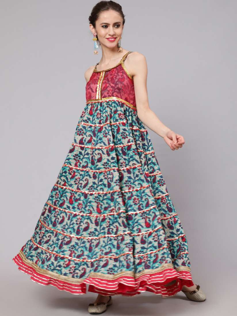 Buy AKS Couture Floral Printed Shoulder Strapped Tiered Cotton Maxi Dress Dresses for Women 24353180 Myntra