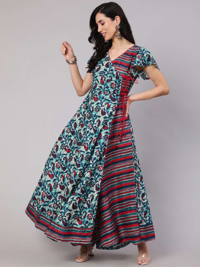 Buy AKS Ethnic Motifs Printed Cotton Warp Maxi Dress Dresses for Women 24353296 Myntra