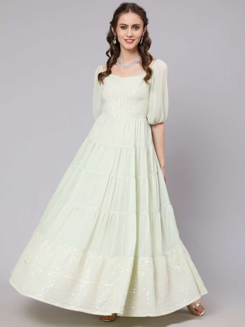 Buy AKS Couture Sequin Embellished Tiered Georgette Maxi Dress Dresses for Women 24353734 Myntra