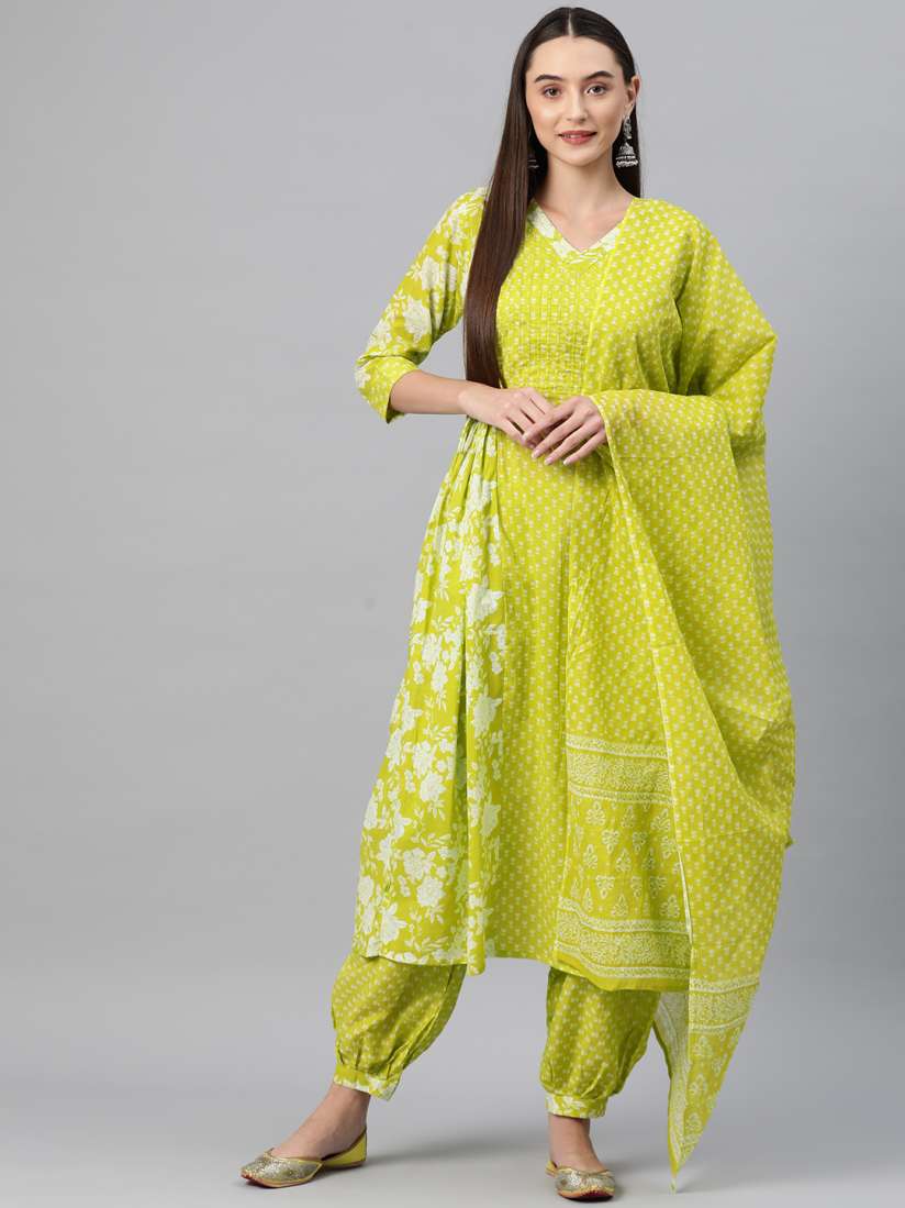 Buy Readiprint Fashions Floral Printed Angrakha Sequinned Pure Cotton Kurta Set Kurta Sets for Women 24362108 Myntra