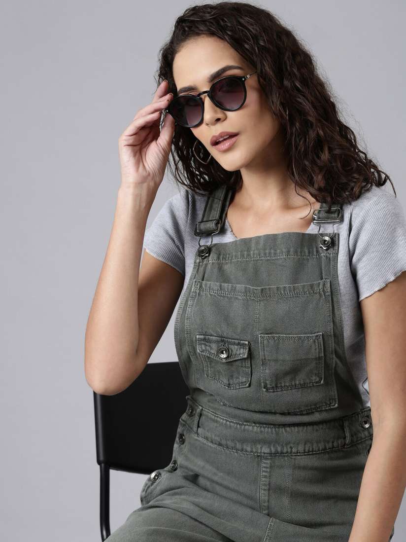 Buy SHOWOFF Straight Leg Cotton Dungaree Dungarees for Women 24364366 Myntra