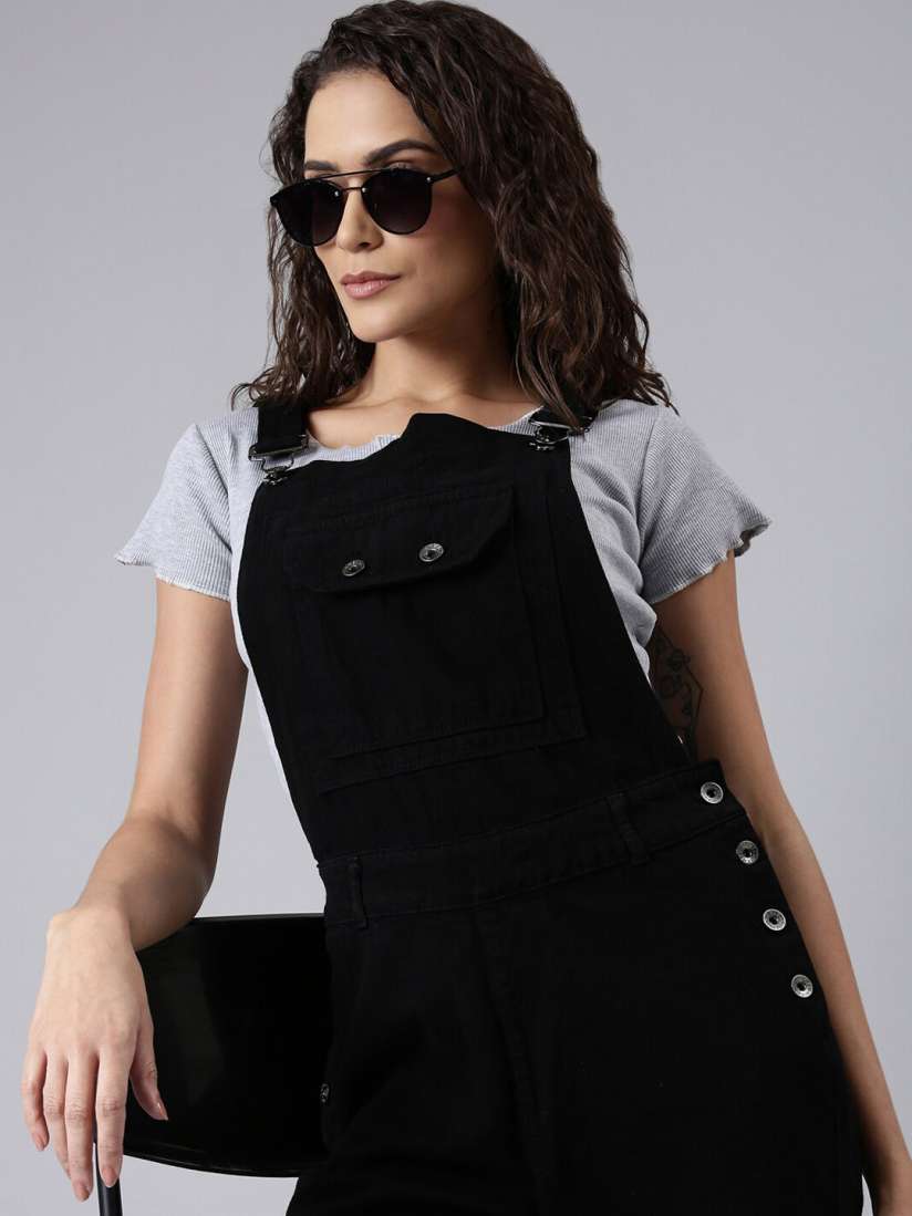 Buy SHOWOFF Cotton Denim Straight Leg Dungaree Dress Dungarees for Women 24364380 Myntra