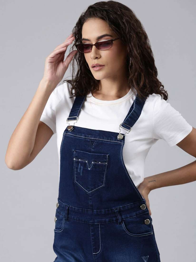 Buy SHOWOFF Slim Fit Cotton Denim Dungaree Dungarees for Women 24364388 Myntra