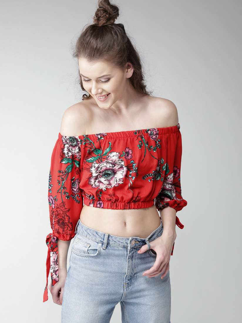 Buy FOREVER 21 Women Red Floral Print Crop Bardot Top Tops for Women 2436534 Myntra