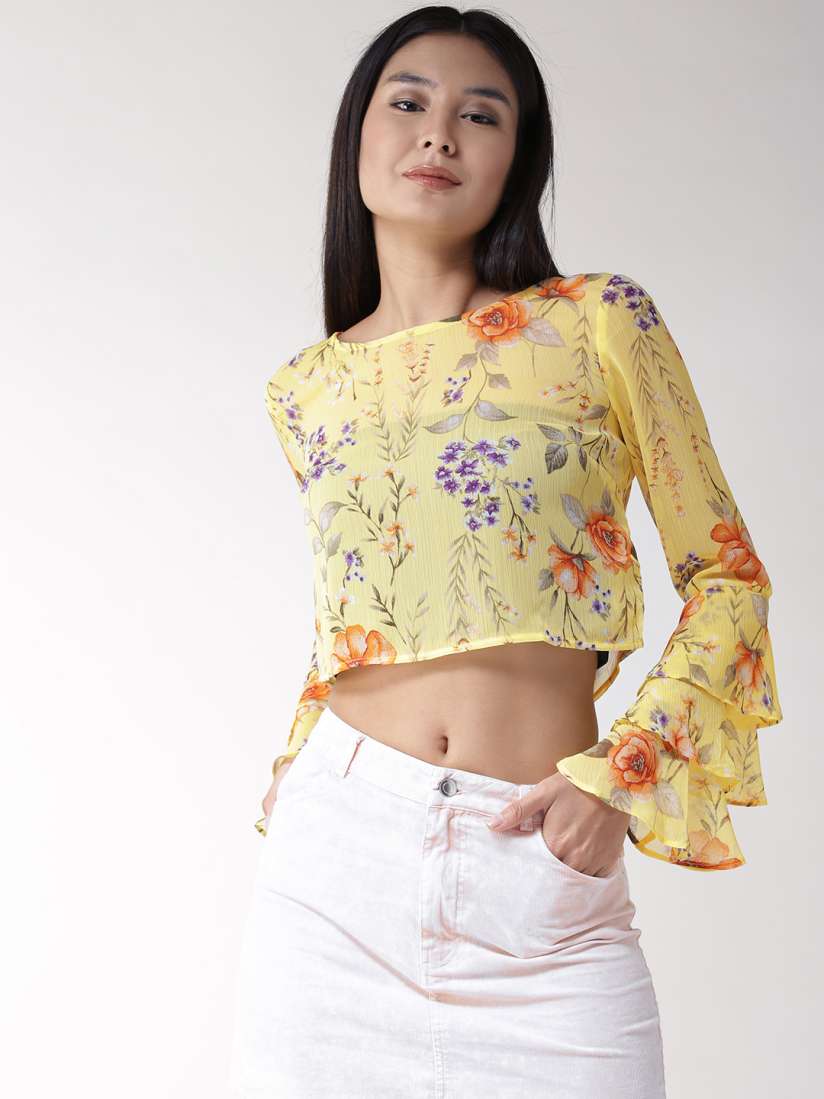 Buy FOREVER 21 Women Yellow Floral Print Crop Top Tops for Women 2436543 Myntra