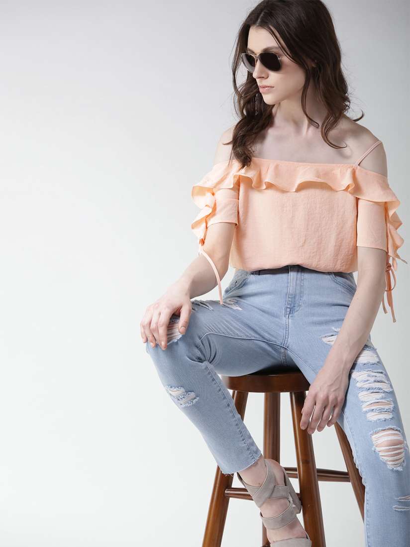 Peach bardot top top