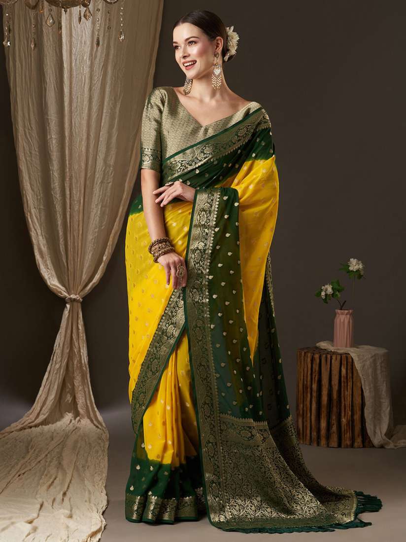 Myntra golden saree best sale