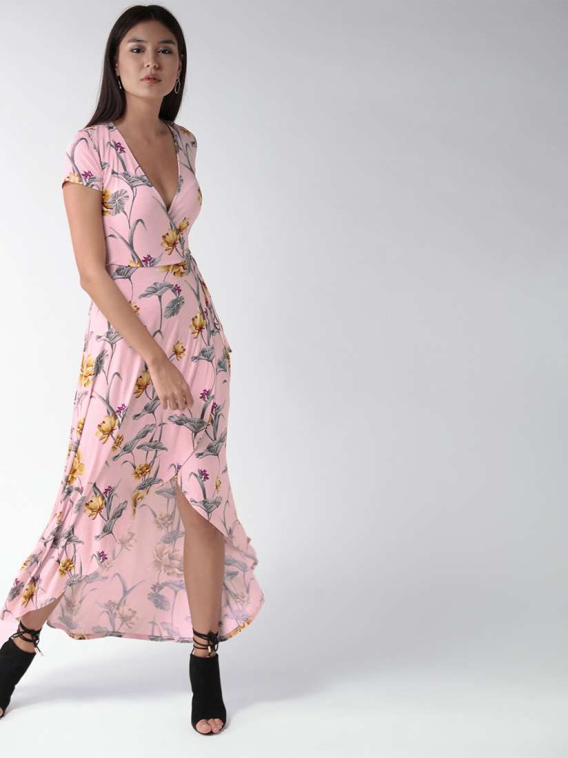 Buy FOREVER 21 Women Pink Floral Print High Low Maxi Wrap Dress Dresses for Women 2436855 Myntra