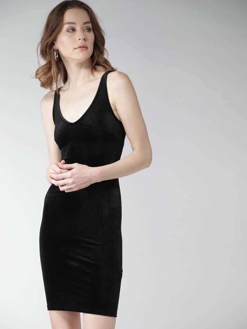 Buy FOREVER 21 Women Black Solid Velvet Finish Bodycon Dress Dresses for Women 2436893 Myntra