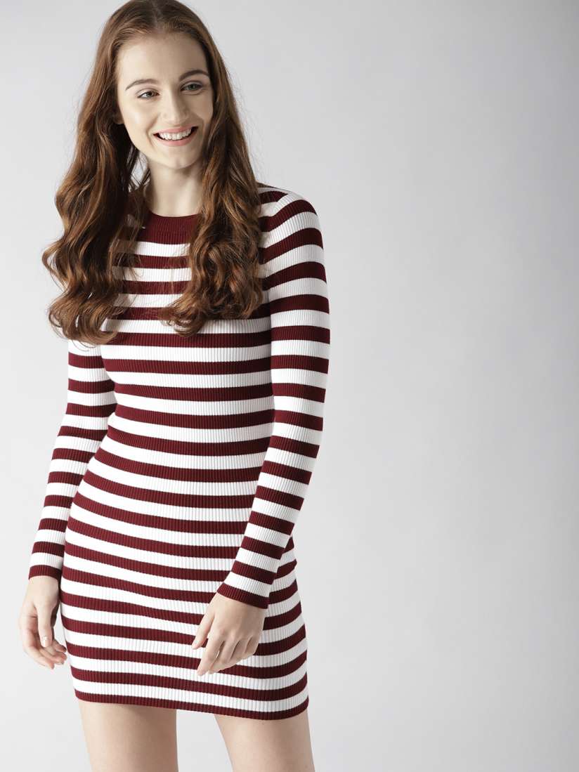 Burgundy and white striped dress outlet