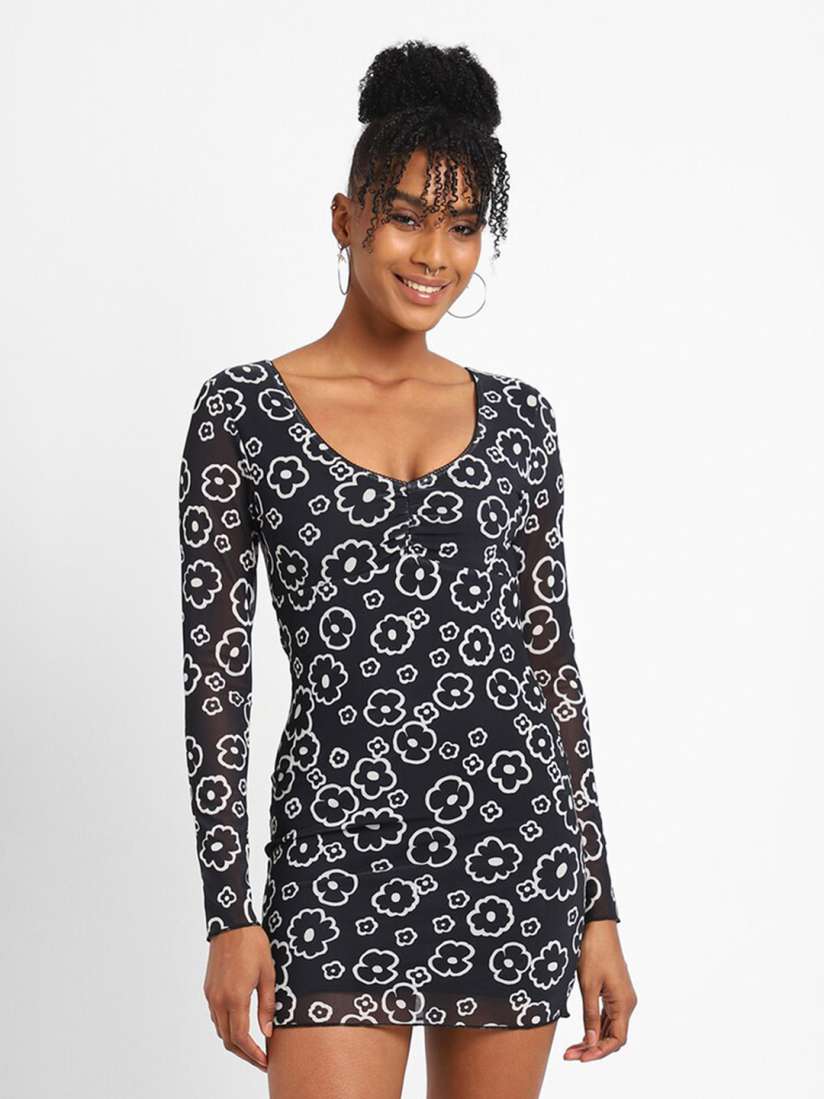 Buy FOREVER 21 Floral Printed Round Neck Bodycon Mini Dress Dresses for Women 24369408 Myntra