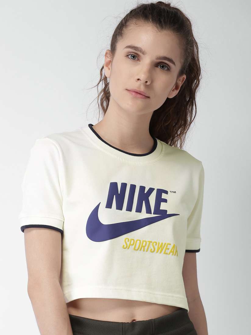 Buy Nike Women Off White Sportswear Crop RIB ARCHIVE Pure Cotton T shirt Tshirts for Women 2437020 Myntra