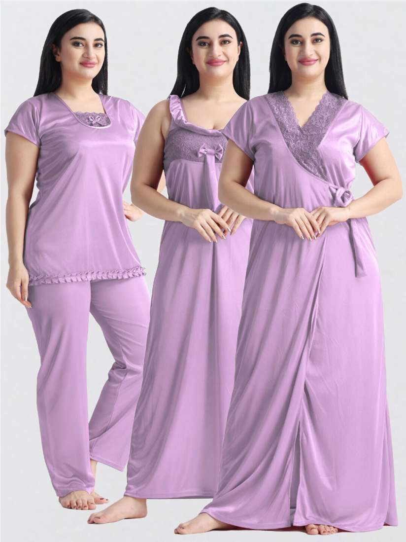 Buy NIGHT KEYS Satin Nighty With Robe Top Pyjama Maxi Nightdress Nightdress for Women 24370428 Myntra