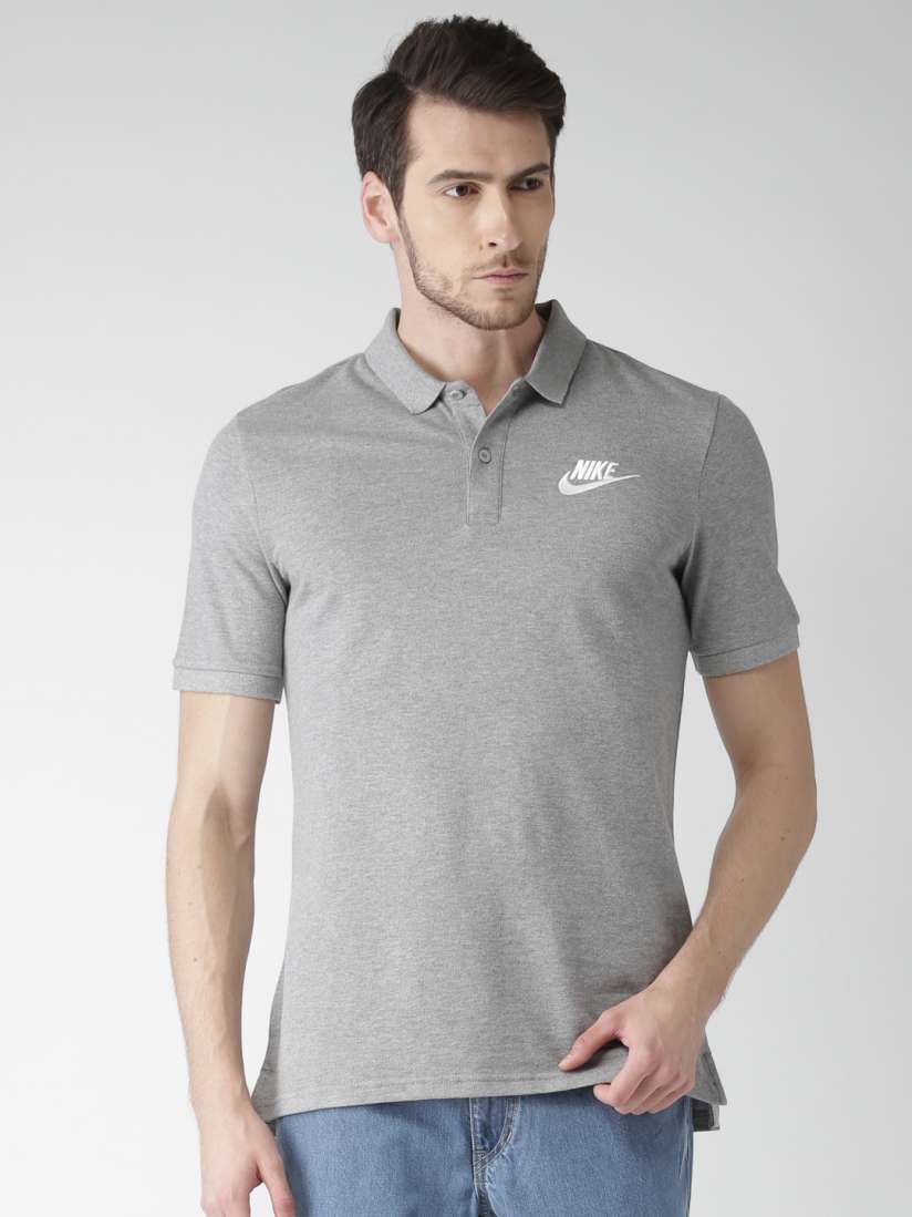Buy Nike Men Grey Solid Polo Collar Pure Cotton T shirt Tshirts for Men 2437424 Myntra