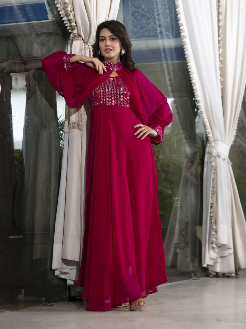 Buy AKS Couture Embellished Sequinned Georgette Maxi Ethnic Dress With Cape Sleeves Ethnic Dresses for Women 24376076 Myntra
