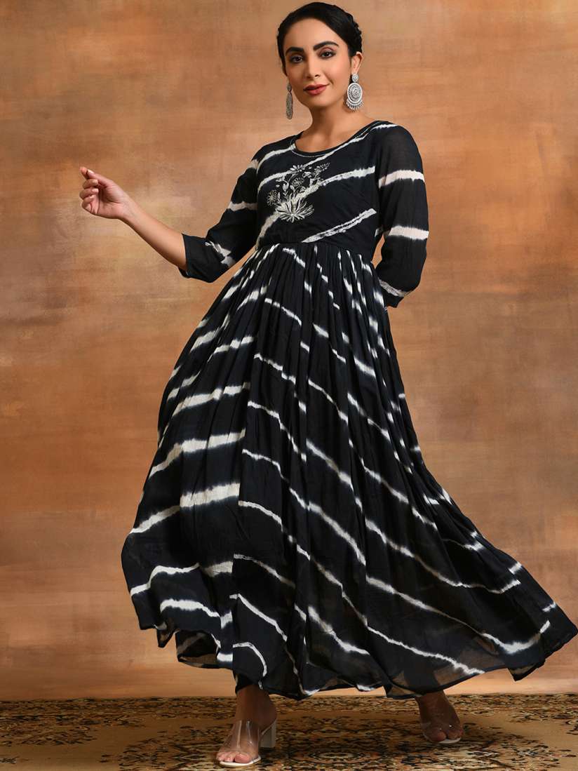 Buy AKS Tie Dye Printed Round Neck Embroidered Pure Cotton Fit Flare Maxi Dress Dresses for Women 24376168 Myntra