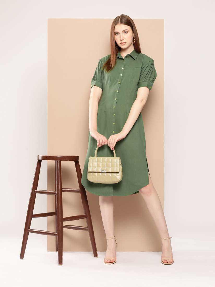 Buy Chemistry Puff Sleeve Knee Length Shirt Dress Dresses for Women 24379252 Myntra