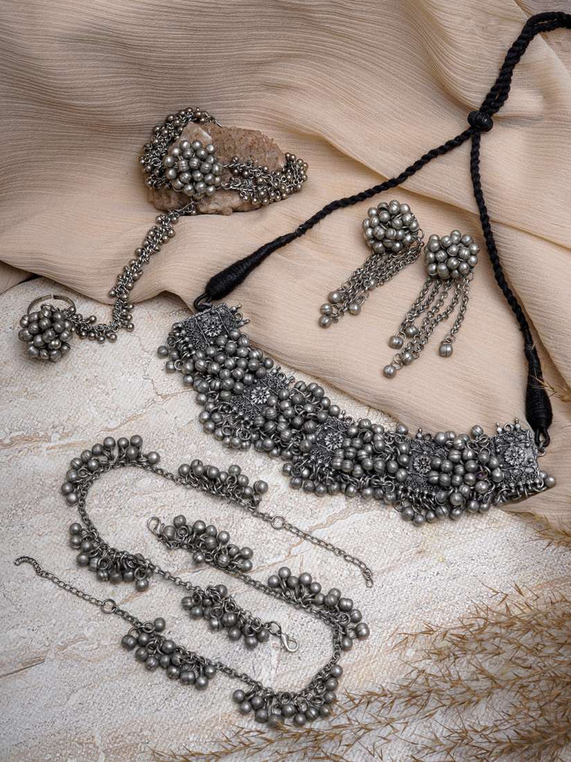 Buy TEEJH Silver Plated Oxidised Jewellery Set Jewellery Set for Women 24384382 Myntra