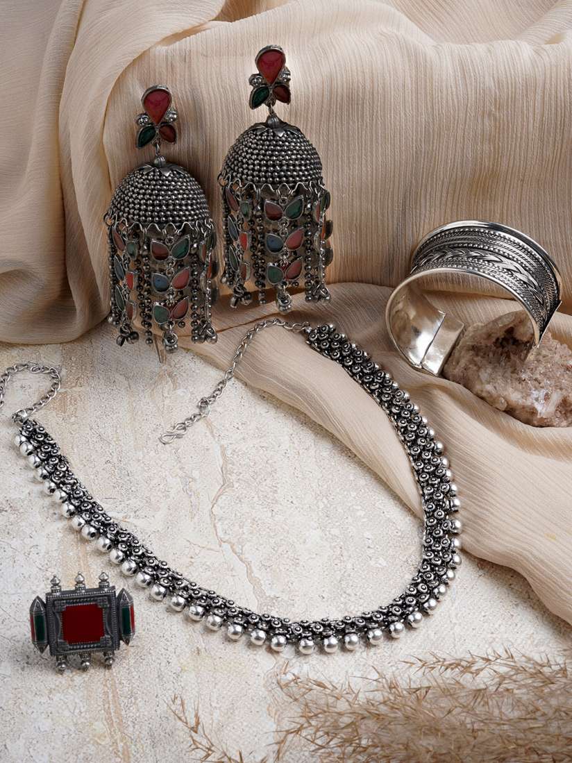 Buy TEEJH Silver Plated Oxidised Jewellery Set Jewellery Set for Women 24384426 Myntra
