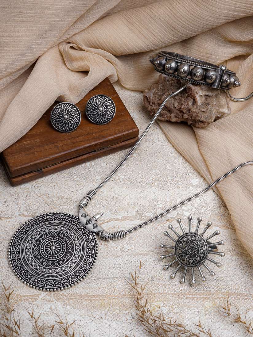 Buy TEEJH Silver Plated Oxidised Jewellery Set Jewellery Set for Women 24384438 Myntra