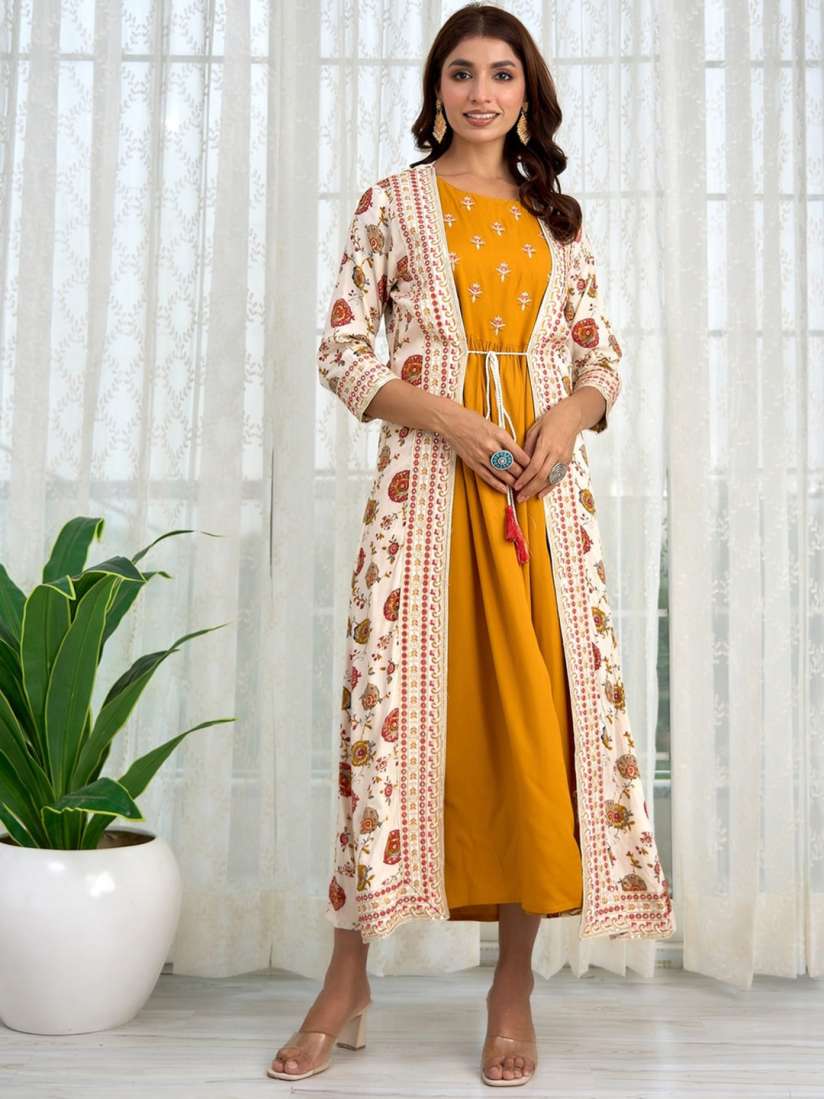 Buy Nehamta Ethnic Motif Printed Ethnic Dress with Jacket Ethnic Dresses for Women 24384868 Myntra