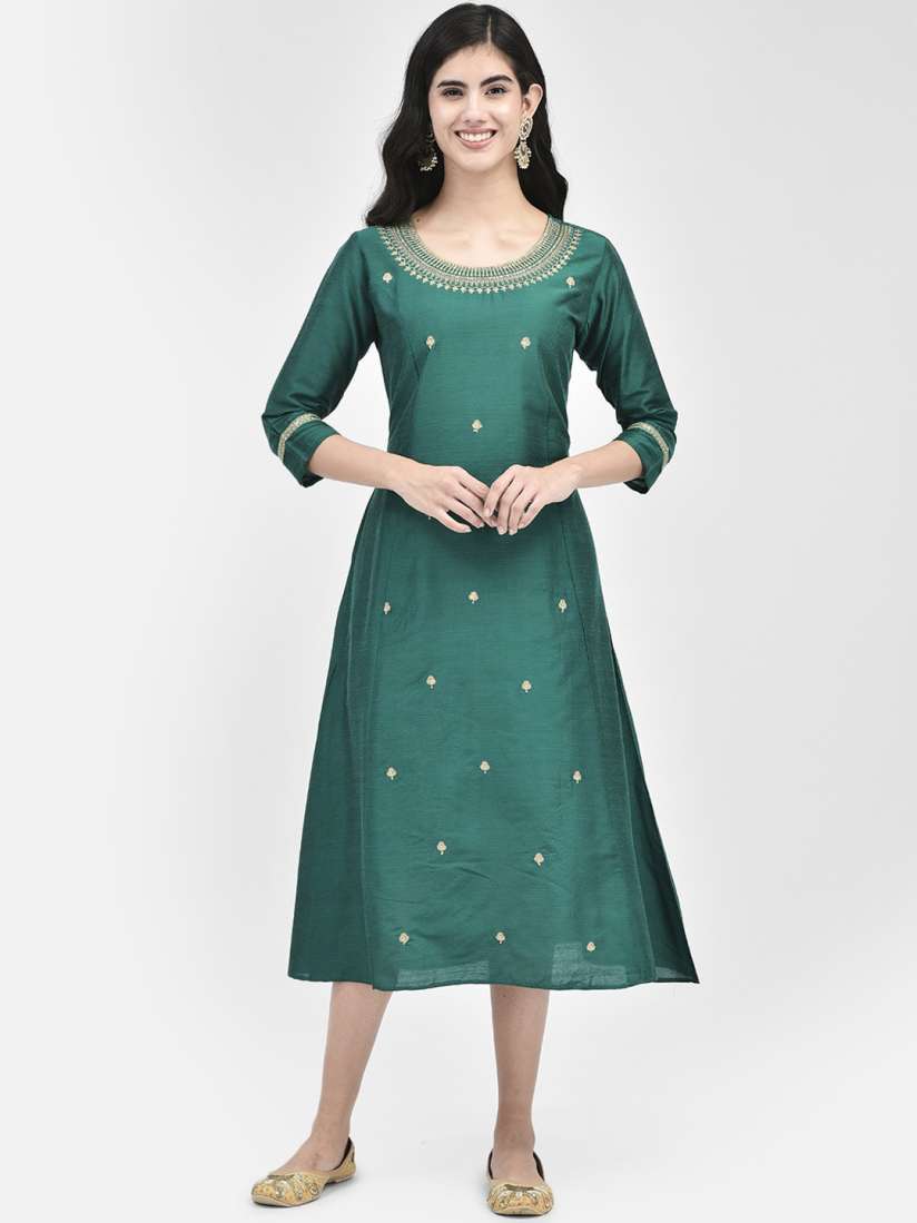 Buy Span Ethnic Motifs Embroidered Sequinned Cotton Silk Midi Dress Ethnic Dresses for Women 24386912 Myntra
