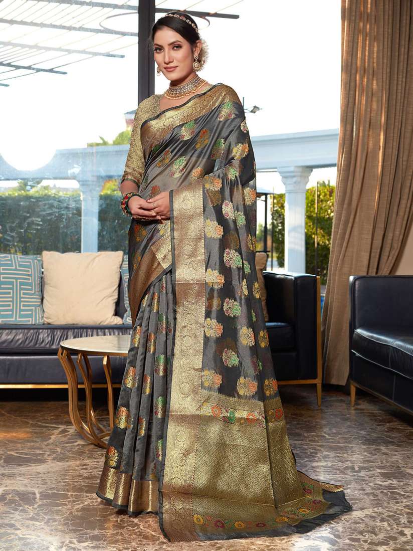 Mitera grey woven design saree hotsell