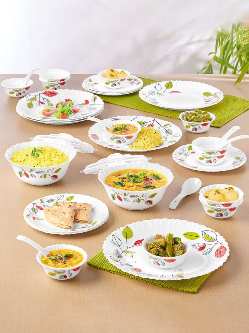 Buy Larah by BOROSIL White Red 34 Pieces Floral Printed Opalware Glossy Dinner Set Dinner Set for Unisex 24397794 Myntra