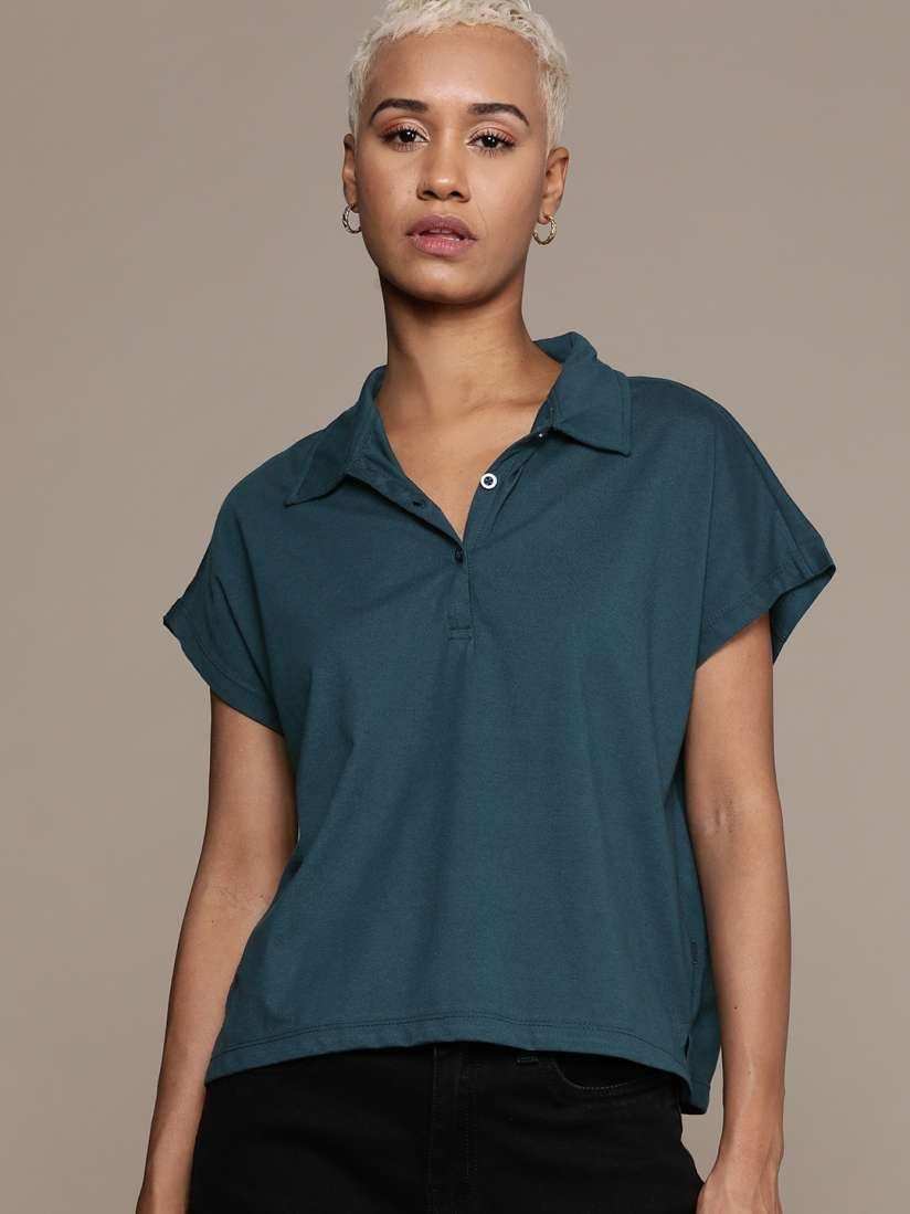 Buy The Roadster Lifestyle Co. Polo Collar Extended Sleeves T shirt Tshirts for Women 24405304 Myntra