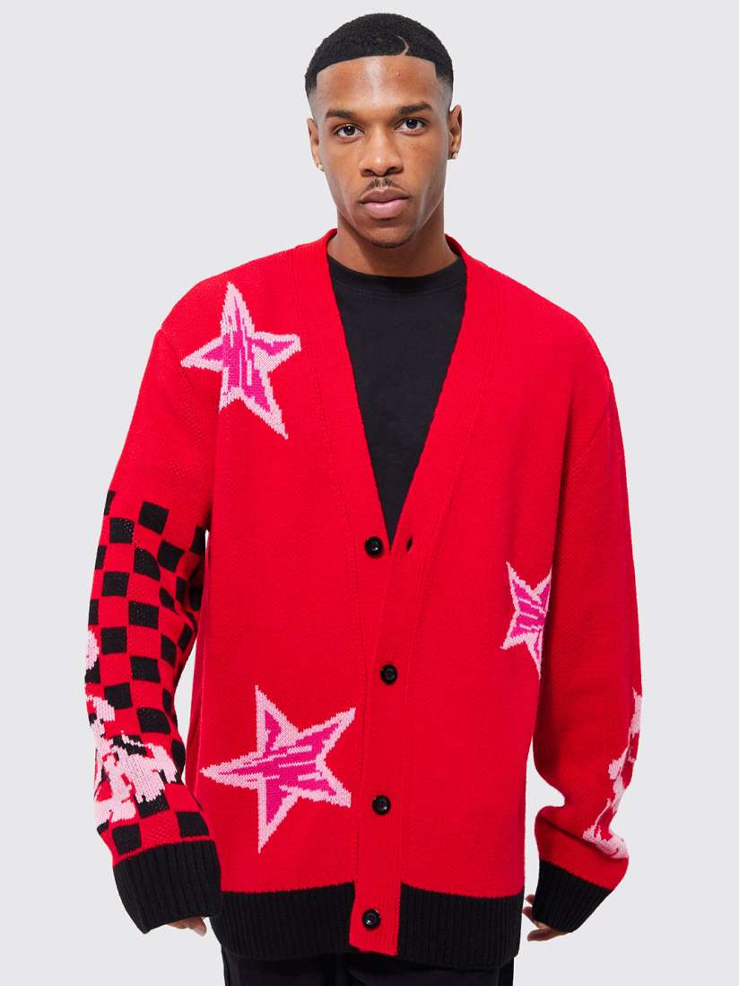 Buy boohooMAN Star And Check Printed Relaxed Fit Knitted Acrylic Cardigan Sweaters for Men 24411554 Myntra