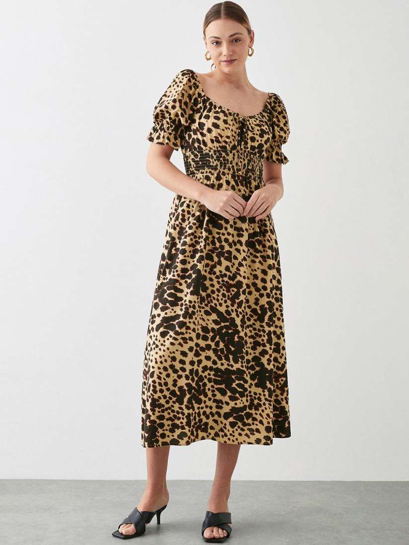 Buy DOROTHY PERKINS Animal Print Puff Sleeves Fit Flare Midi Dress Dresses for Women 24411594 Myntra