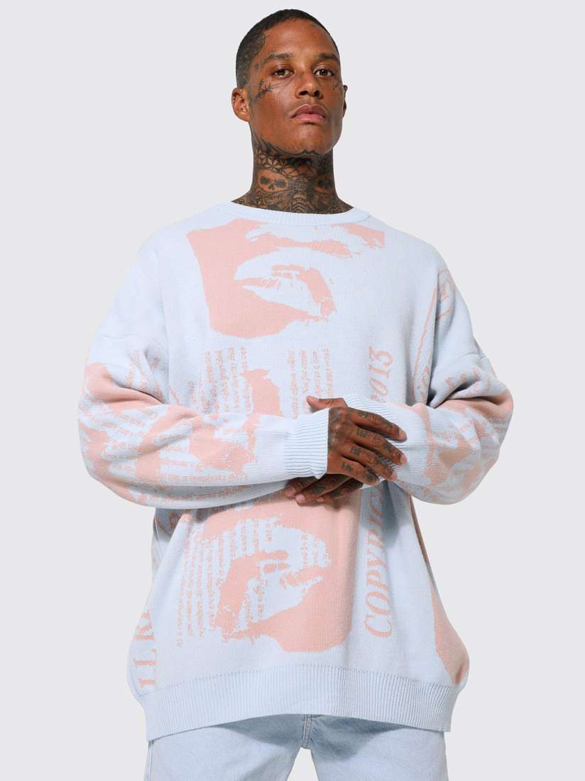 Buy boohooMAN Acrylic Printed Oversized Pullover Sweaters for Men 24411598 Myntra